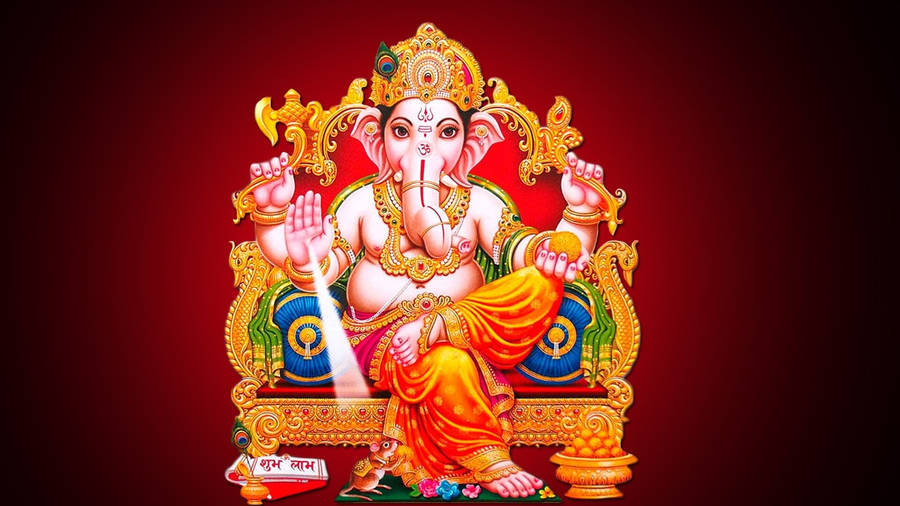 Lord Ganesha In Red Vignette Wallpaper