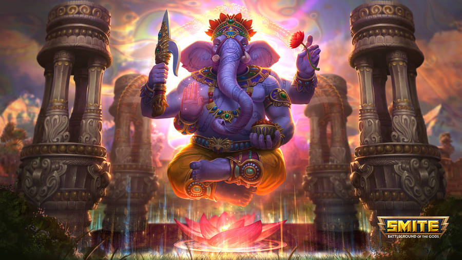 Lord Ganesha With Ancient Towers Wallpaper