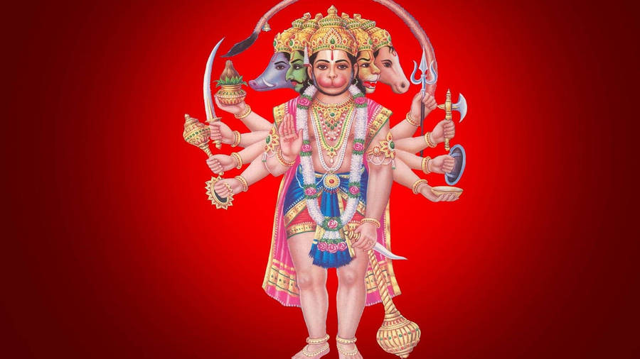 Lord Hanuman Many Faces On Red Hd Wallpaper