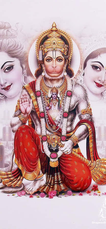 Lord Hanumanwith Ramaand Sita Portrait Wallpaper