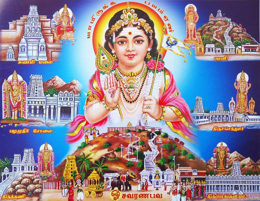 Lord Murugan 4k Above Mountain With Temples Wallpaper