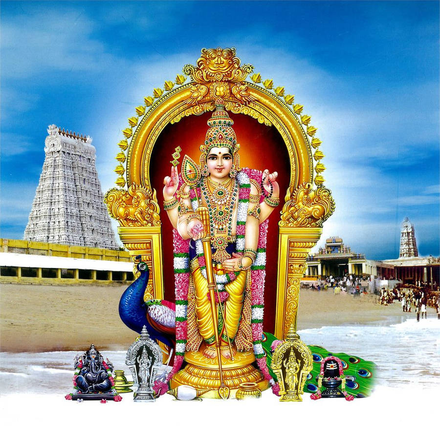 Lord Murugan 4k With Temples Wallpaper