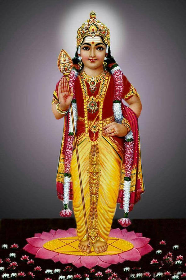 Lord Murugan Standing On Flower Wallpaper