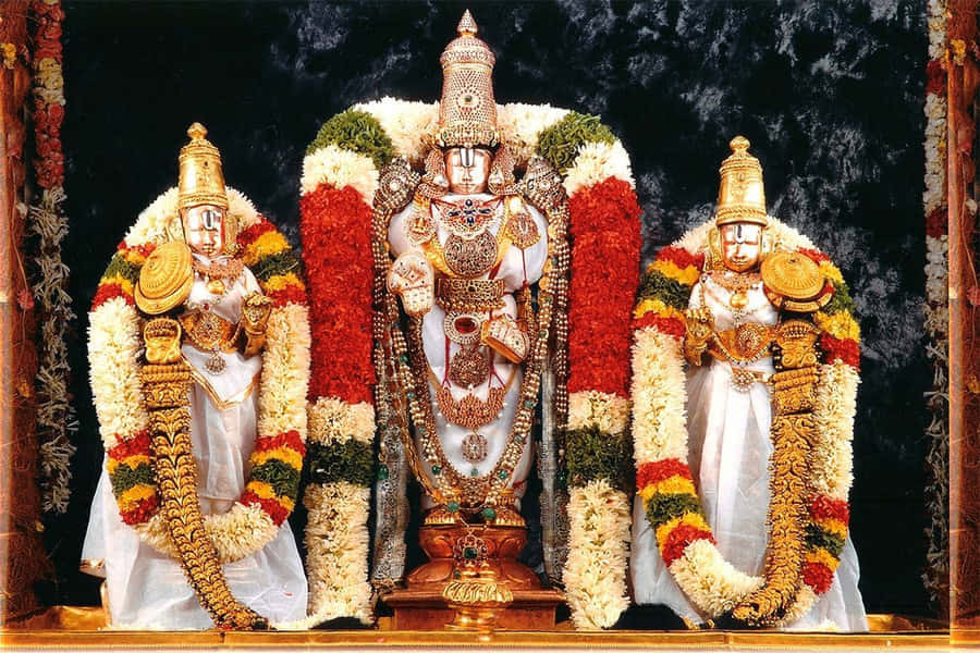 Lord_ Perumal_and_ Consorts_ Adorned_in_ Temple Wallpaper