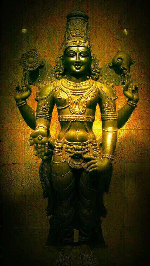 Lord_ Perumal_ Statue_ Golden_ Hue Wallpaper