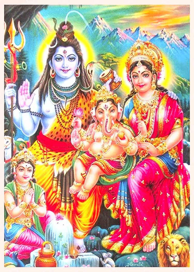 Lord Shiva Family In Festive Outfits Wallpaper