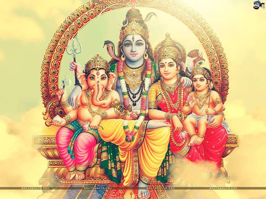 Lord Shiva Family On Clouds Wallpaper