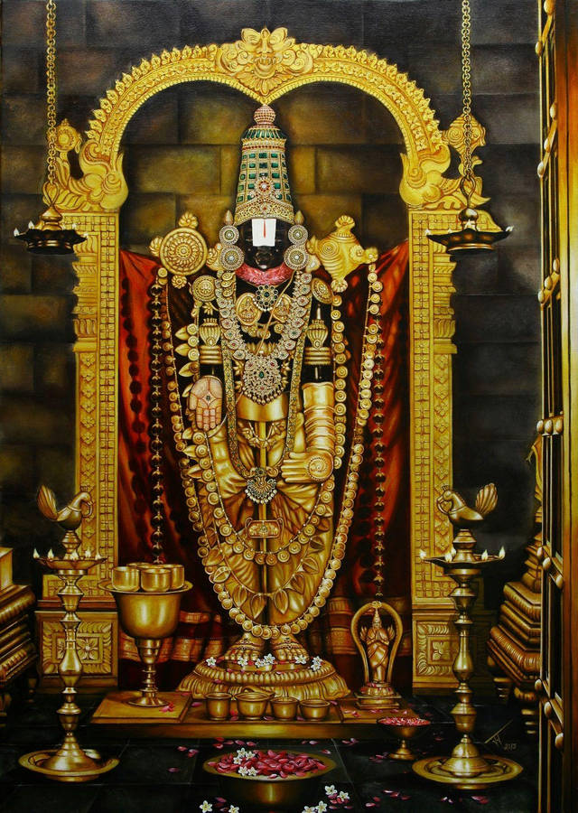 Lord Venkateswara Statue In Gold Wallpaper