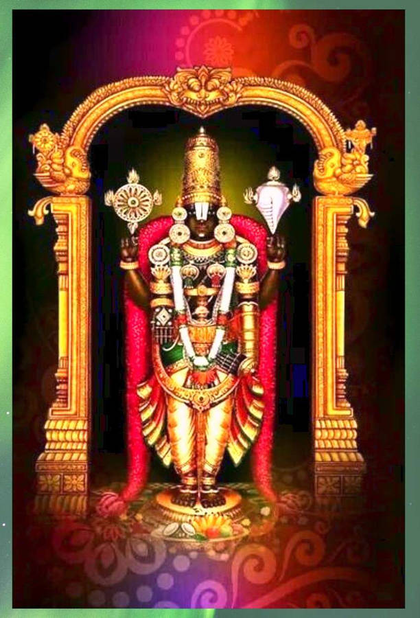 Lord Venkateswara With Red Patterns Wallpaper