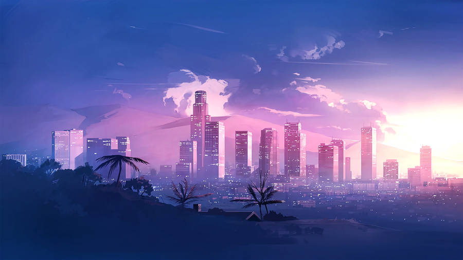 Los Angeles Sunset Digital Art Wallpaper