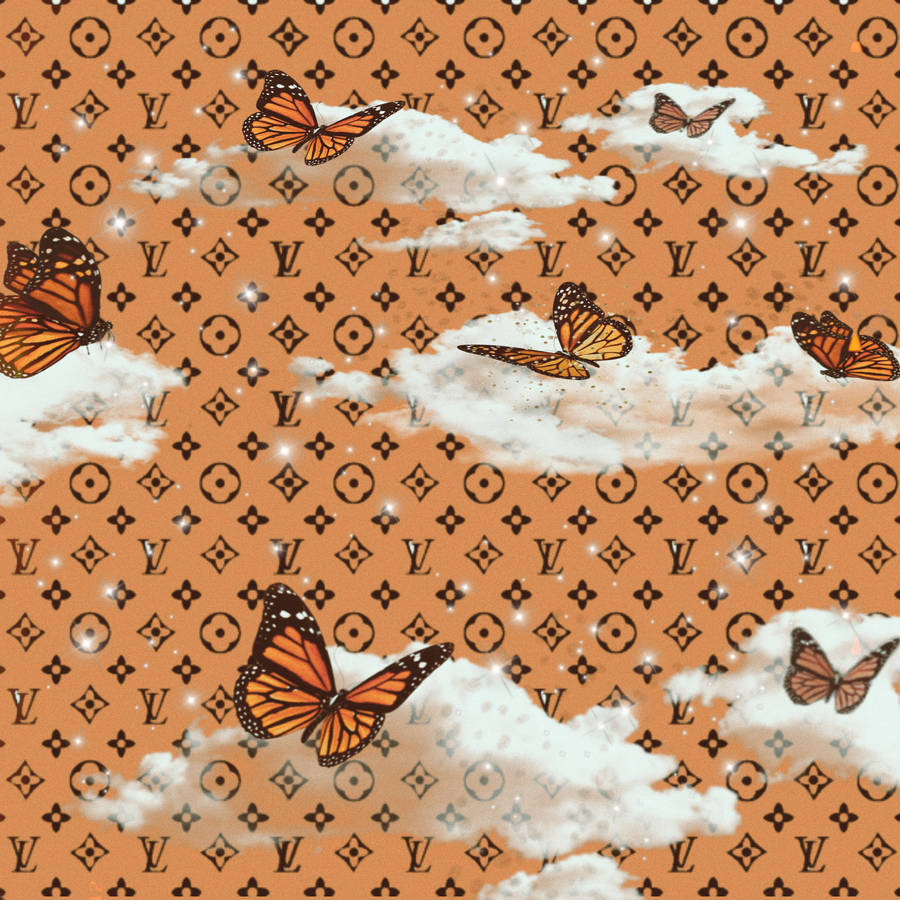 Louis Vuitton Aesthetic Butterflies On Clouds Wallpaper