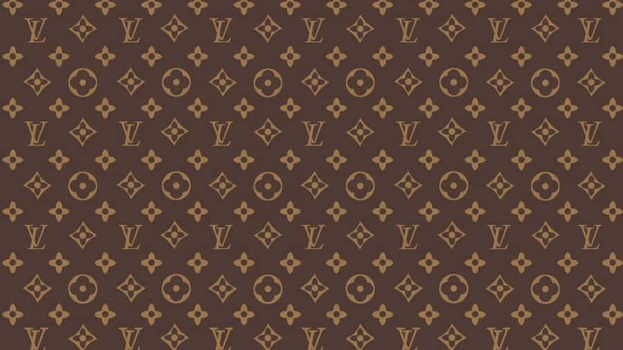 Louis Vuitton Monogram Pattern In Brown And Gold Wallpaper