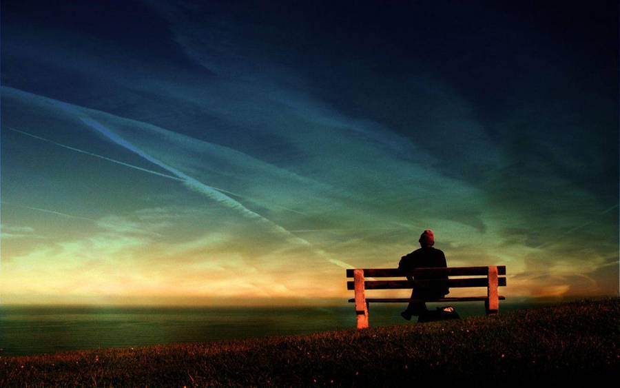 Love Alone On A Bench Wallpaper