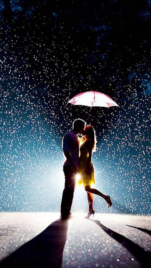 Love Cute Couple Kissing In The Rain Wallpaper