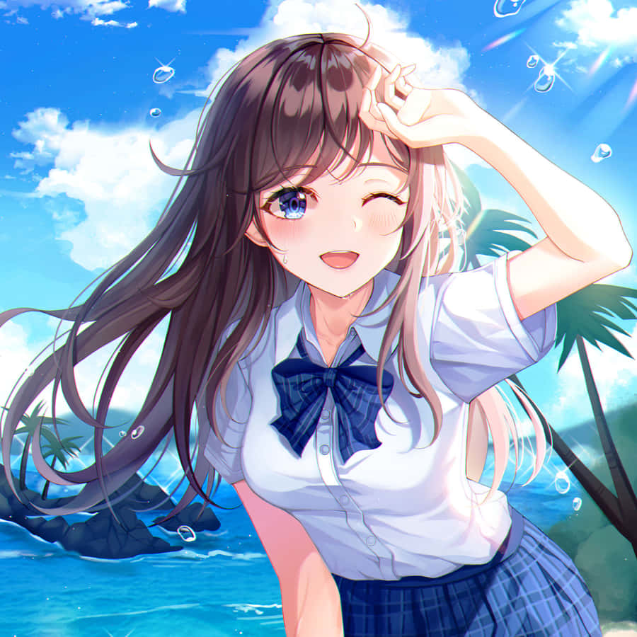 Lovely Anime Girl On Beach Wallpaper