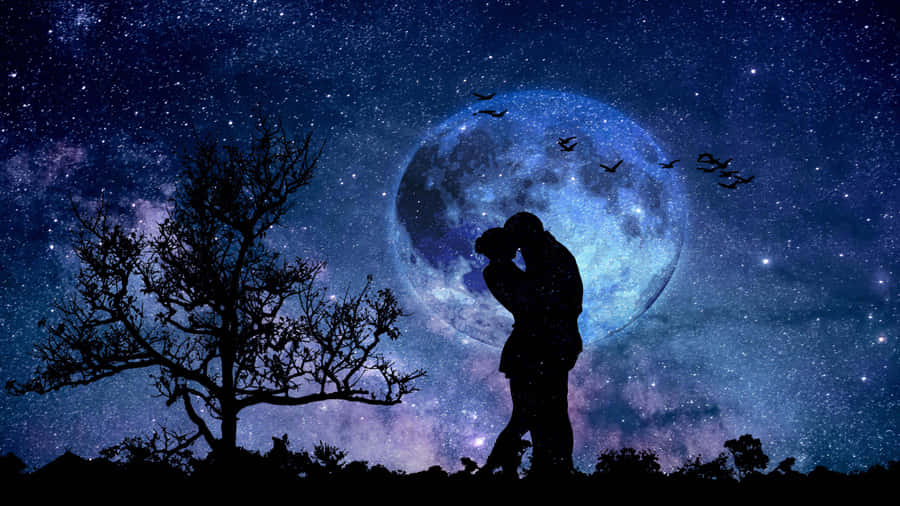 Lovely Couple With Moon [wallpaper] Wallpaper