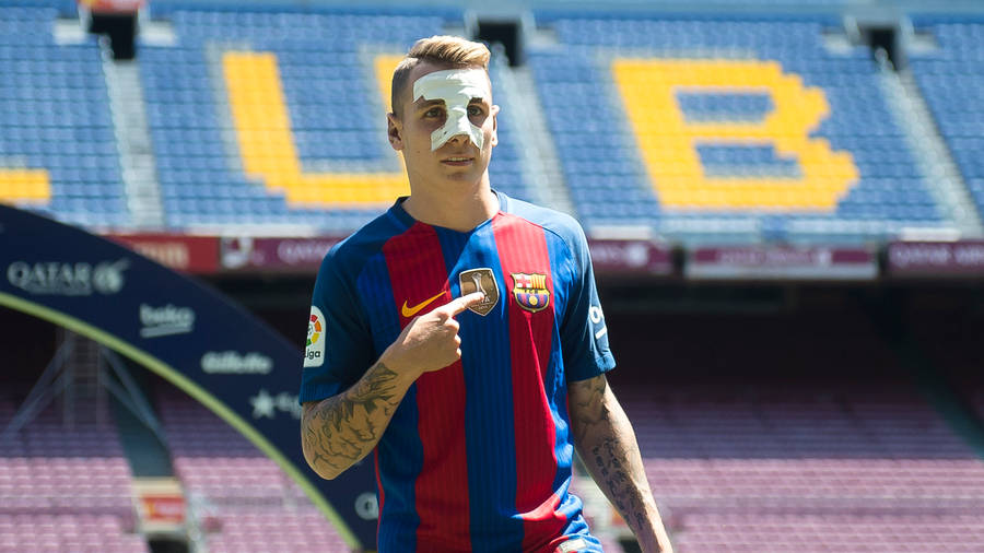 Lucas Digne Wearing Fc Barcelona Jersey Wallpaper