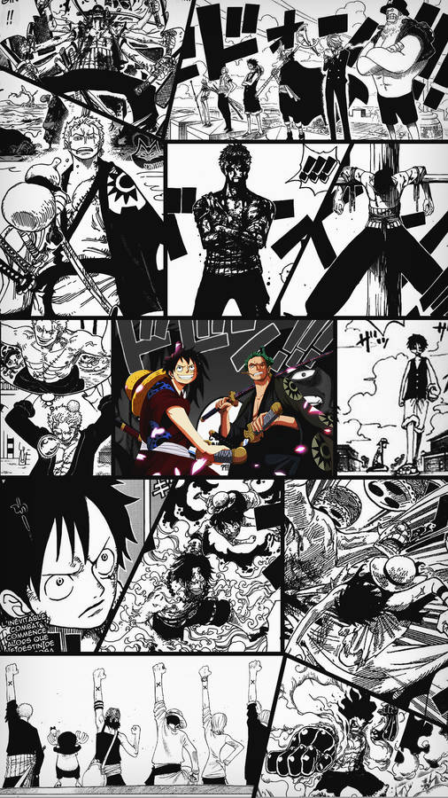 Luffy Zoro One Piece Collage Comic Art Wallpaper