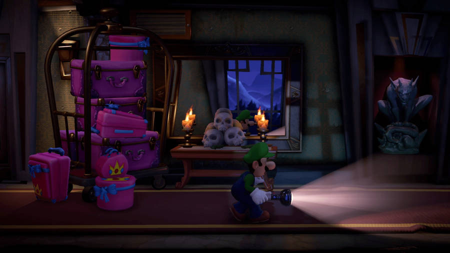 Luigi's Mansion 3 Strobulb Near Luggage Cart Wallpaper