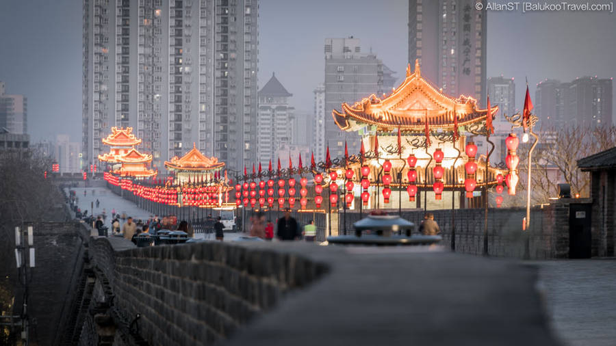 Luminous Lanterns In Xian China Wallpaper