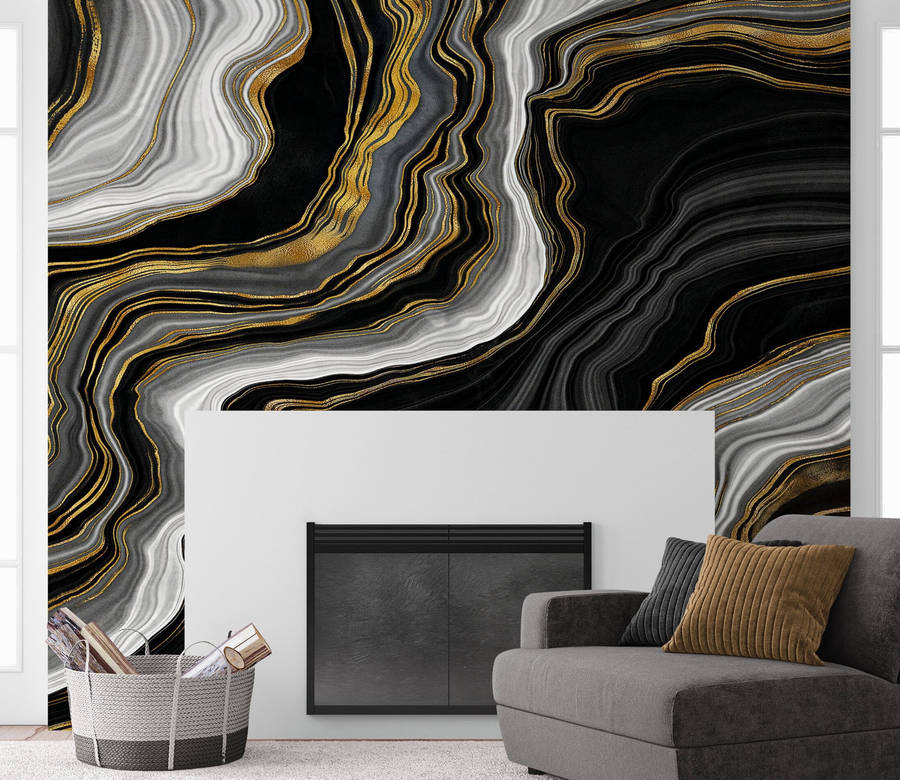 Luxurious Black And Gold Marble Texture Wallpaper