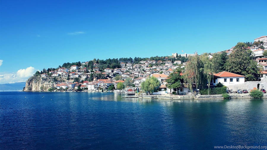 Macedonia White Village On Cliff Wallpaper