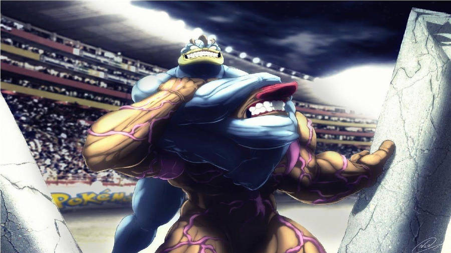 Machamp Wrestling With Conkeldurr Wallpaper