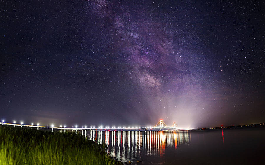 Mackinac Bridge Starry Night Sky Wallpaper