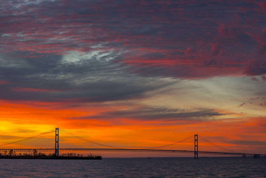 Mackinac Bridge With Sunset Wallpaper