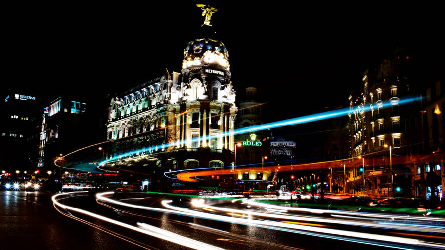 Madrid Gran Via Long Exposure Wallpaper