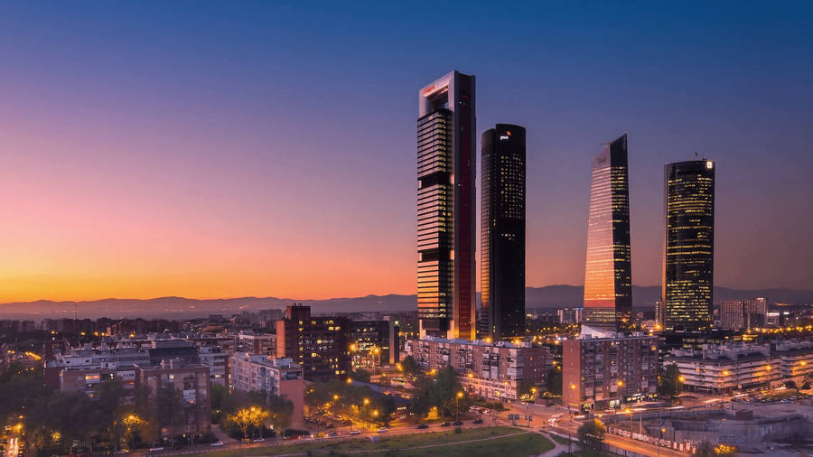 Madrid Spain Cuatro Torres Sunset Wallpaper