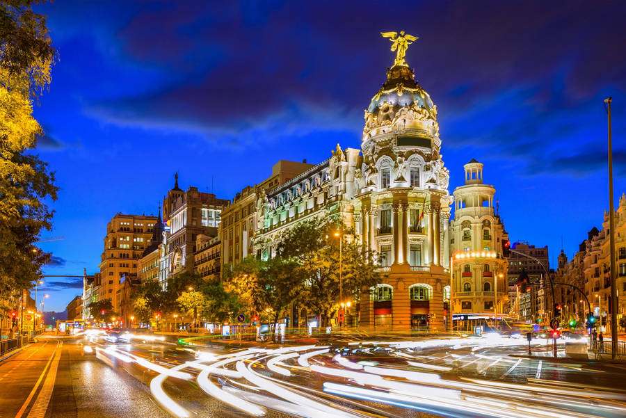 Madrid Spain Night Long Exposure Wallpaper