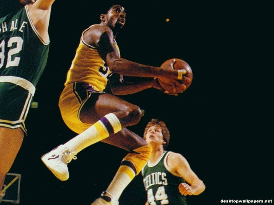 Magic Johnson Basketball In The Air Wallpaper