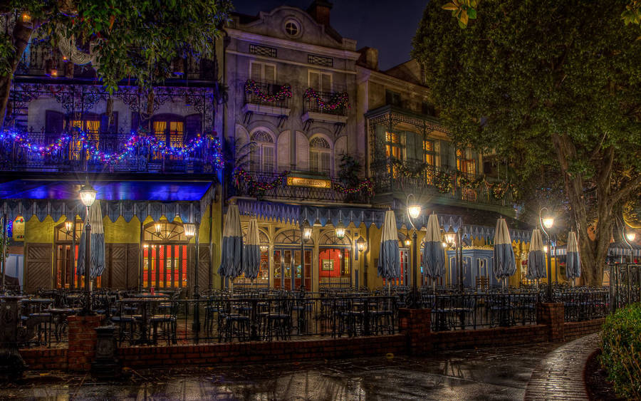 Magical Christmas Lights Illuminate Cafe Orleans Wallpaper