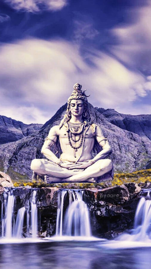 Mahadev Statue Over Falls Hd Wallpaper