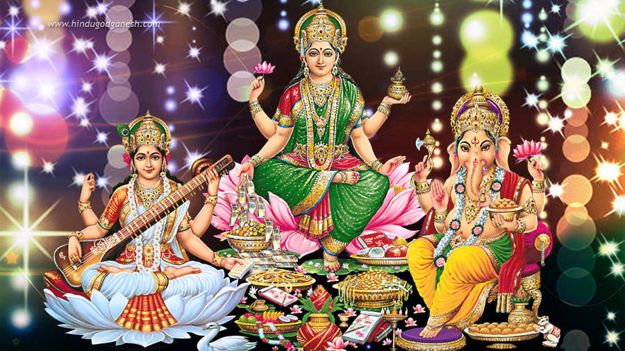 Mahalakshmi Saraswati And Ganesha Wallpaper