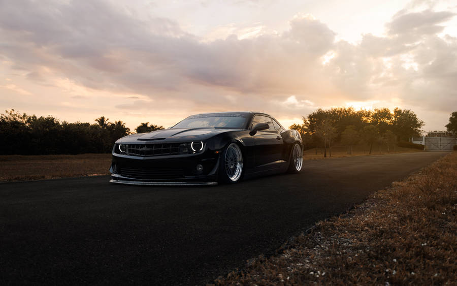 Majestic Black Camaro Muscle Car In High Definition Wallpaper