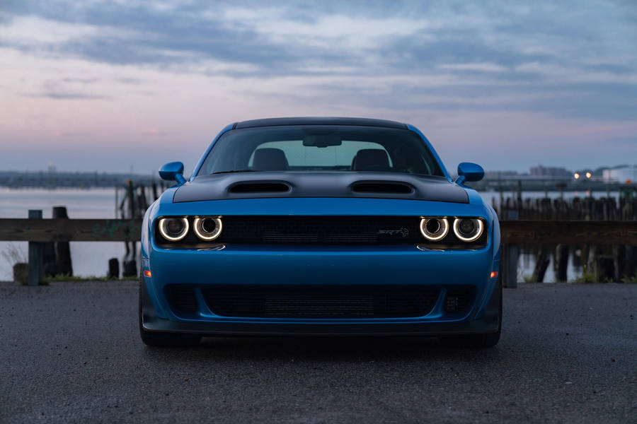 Majestic Blue Dodge Challenger Overlooking The Bay Wallpaper