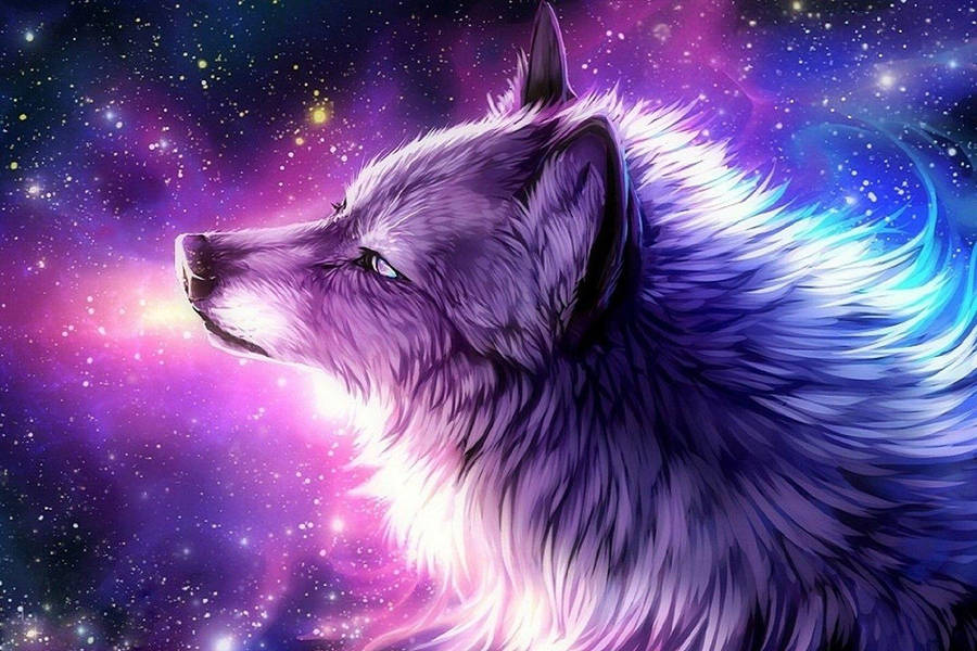 Majestic Cool Purple Galaxy Female Wolf Wallpaper