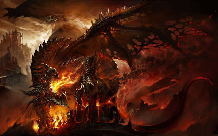 Majestic Fire Dragon Unleashing Its Power Wallpaper