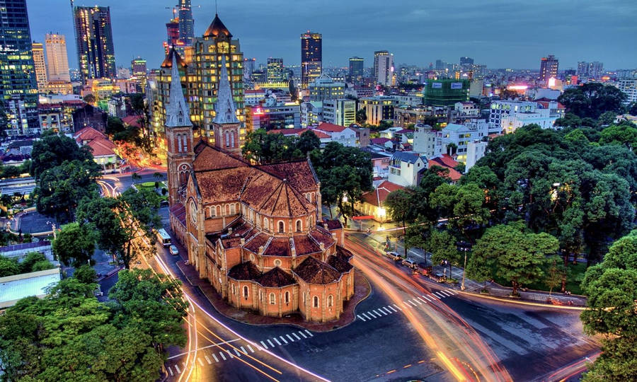 Majestic Gothic Cathedral In Ho Chi Minh City Wallpaper