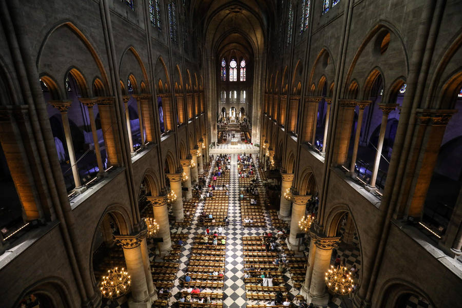 Majestic Interior Of The Notre Dame Cathedral Wallpaper