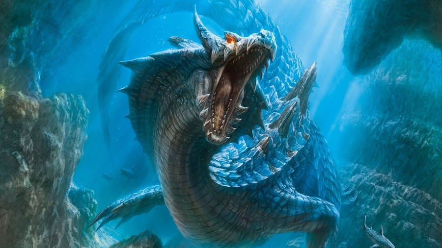 Majestic Japanese Dragon In An Underwater World Wallpaper