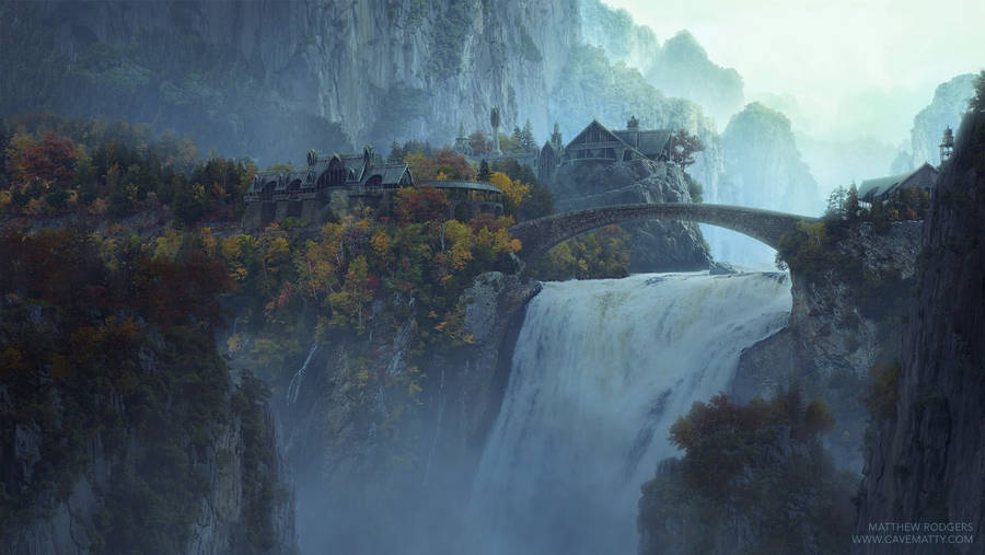 Majestic Landscape Of Rivendell In Lord Of The Rings Wallpaper