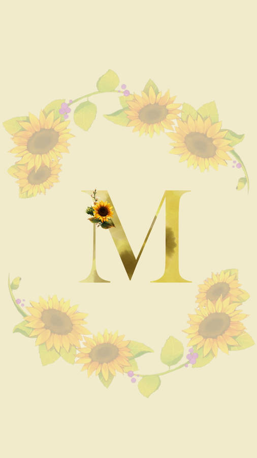 Majestic Letter M Adorned With Sunflowers Wallpaper