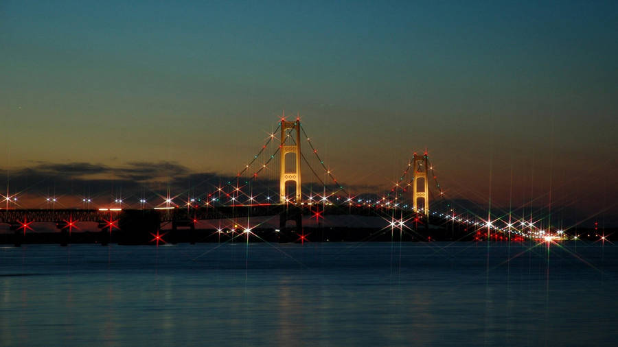 Majestic Mackinac Bridge At Dusk Wallpaper