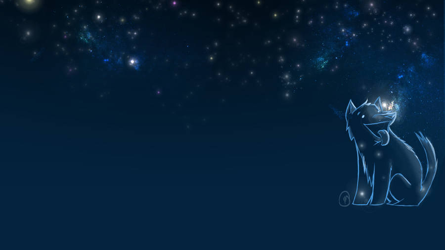 Majestic Midnight Blue Galaxy Wolf Wallpaper