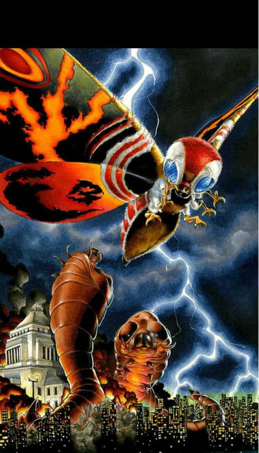 Majestic Mothra Unleashing A Powerful Storm Wallpaper