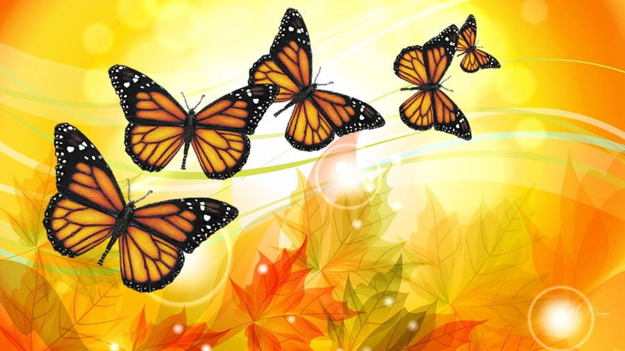 Majestic Orange Butterfly In Aesthetic Lighting Wallpaper