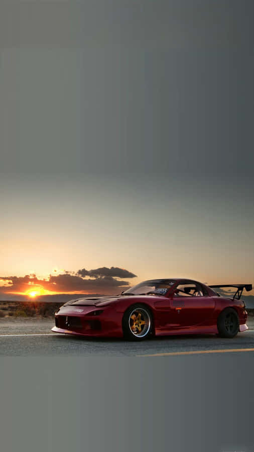 Majestic Red Mazda Rx 7 At Sunset Wallpaper